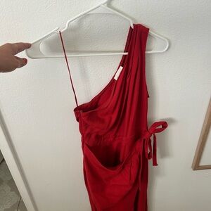 Melloday Red, One-Shoulder Wrap Midi Dress